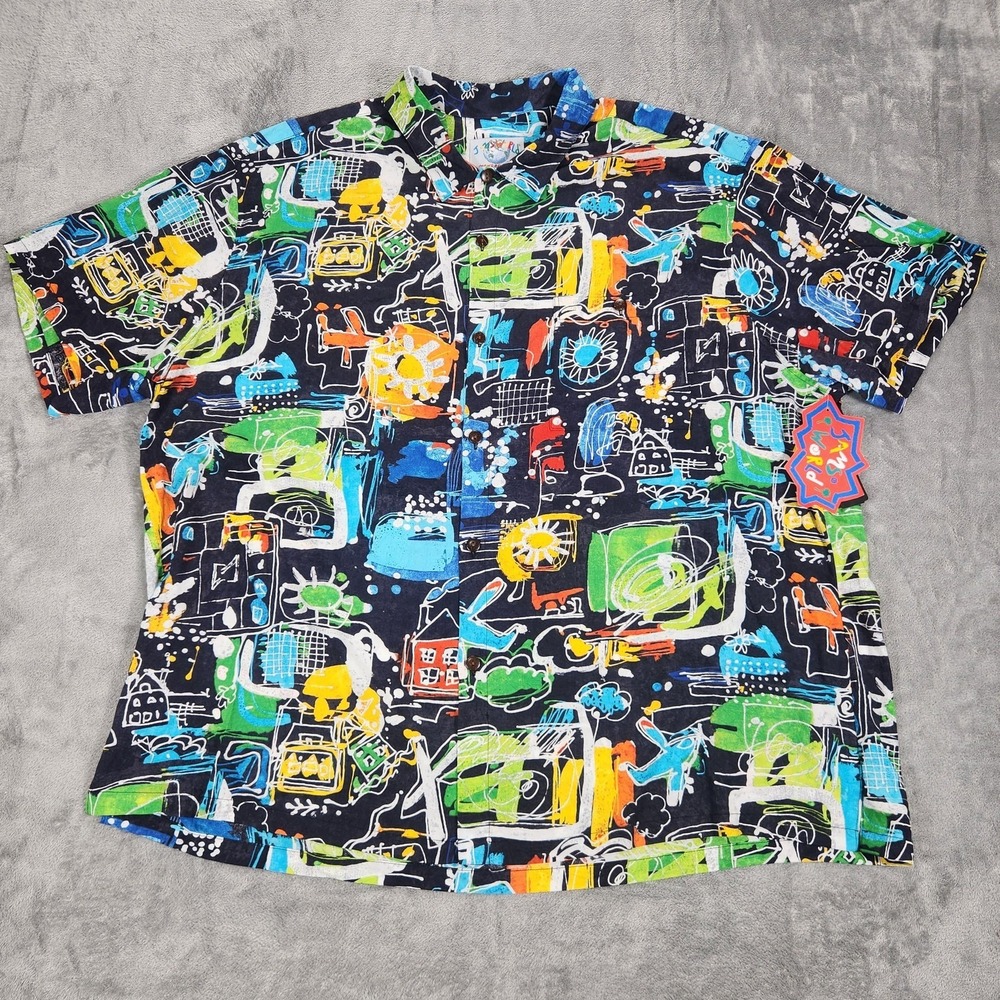 Jams World Shirt Mens 3XL Multicolor Clash Abstract‎ Hawaiian Button Up Rayon